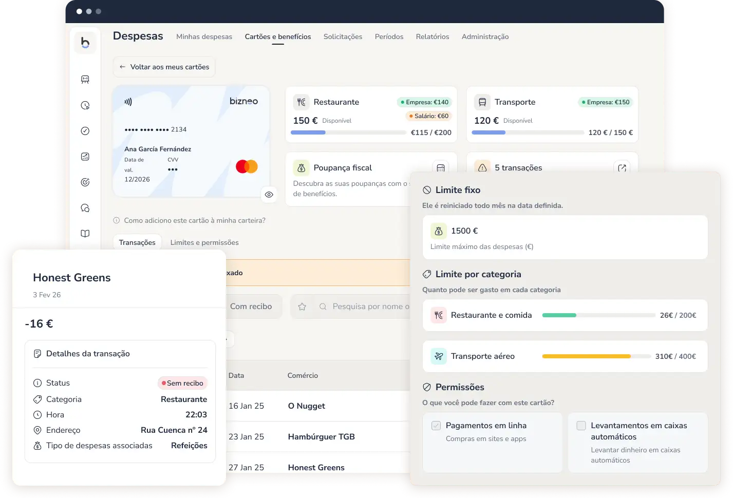 Cartão empresarial virtual Bizneo para a gestão das despesas dos colaboradores