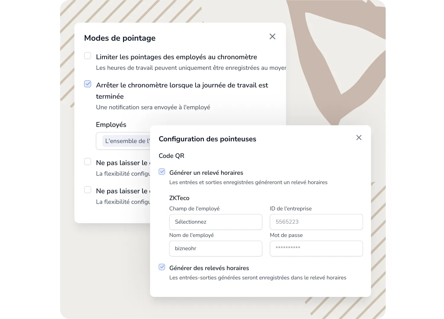 Configuration du contrôle des horaires