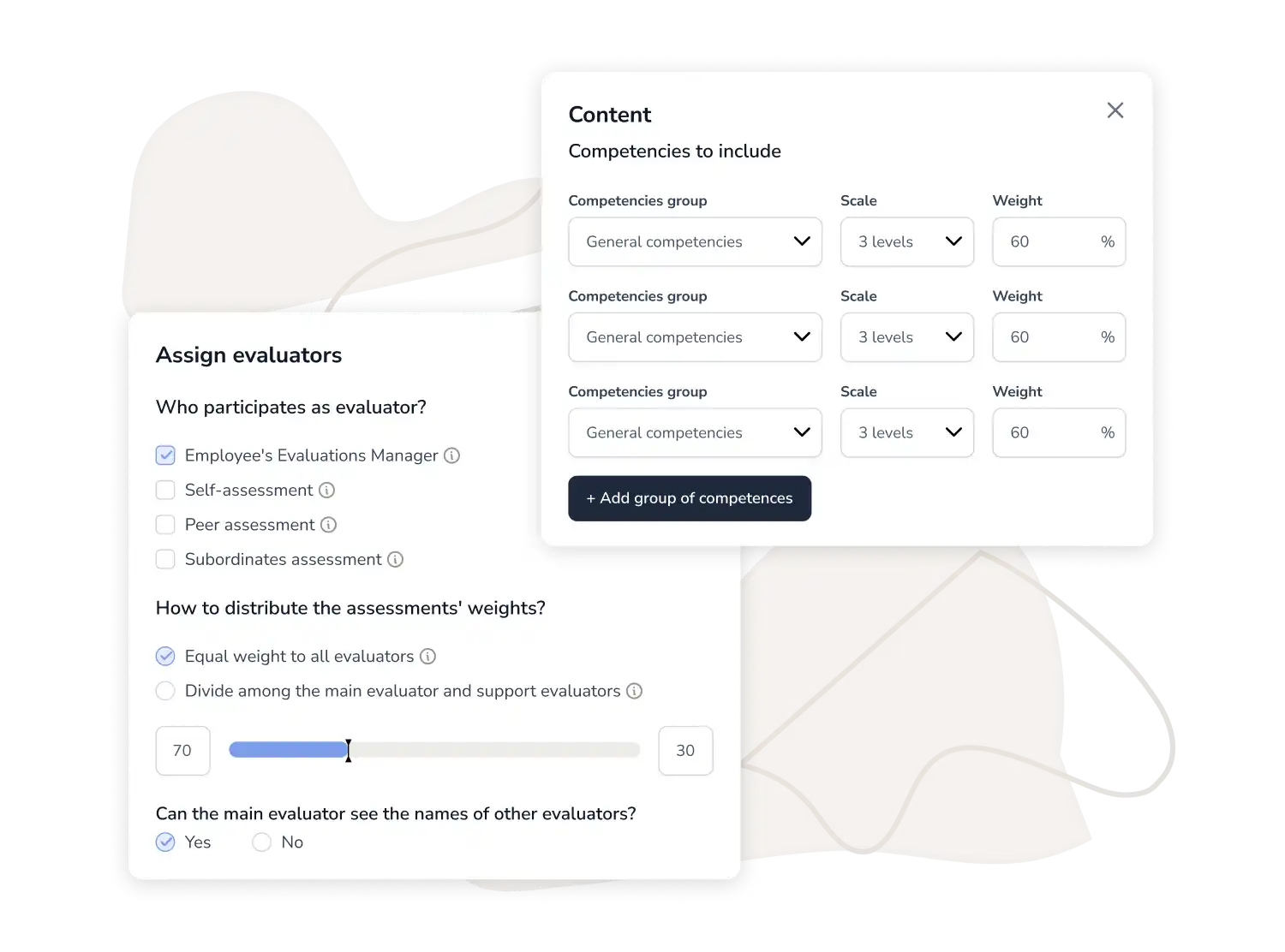 Performance evaluation scoring setup