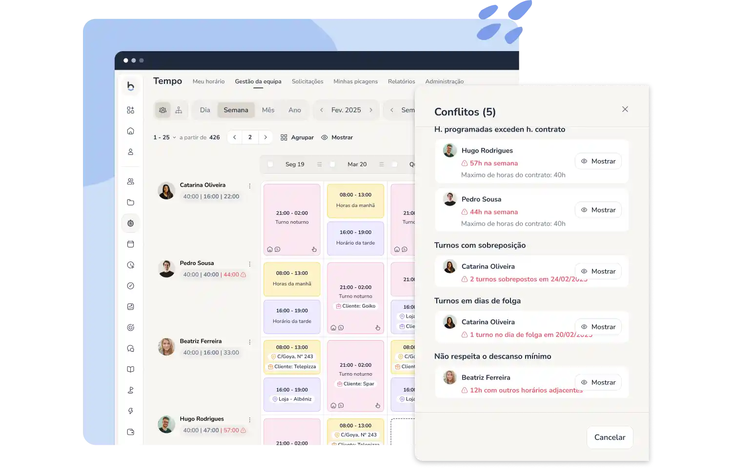 Conflitos em turnos e horários