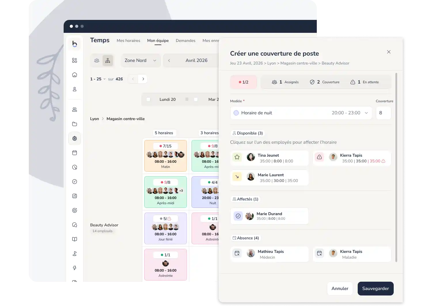 Couverture d’horaires par poste