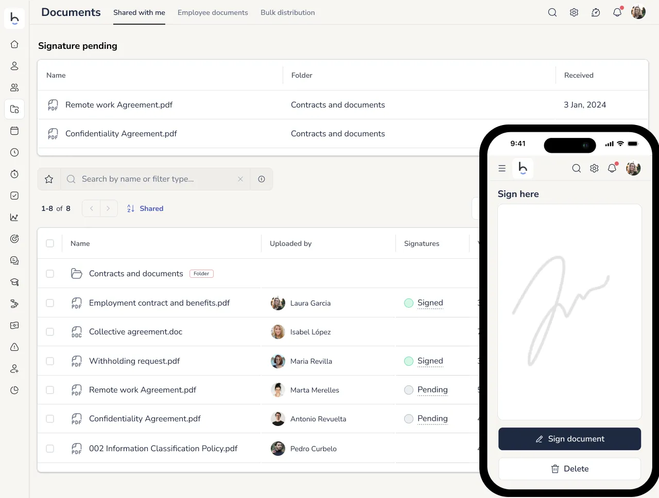 Digital signature software for employment contracts and documents
