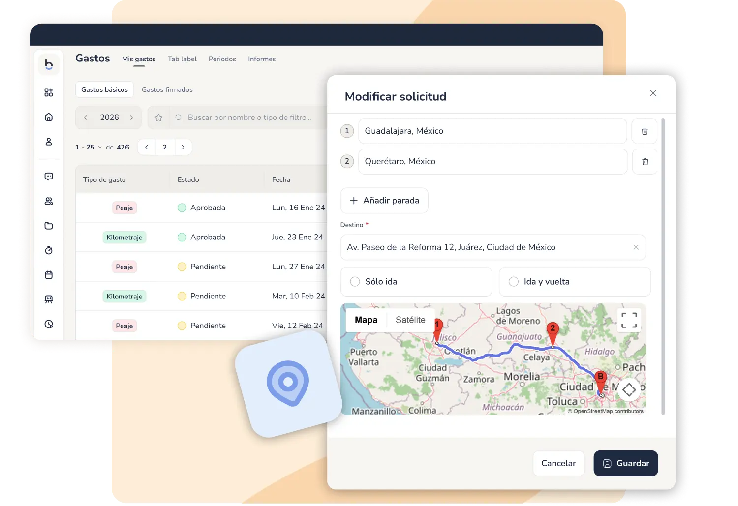 Kilometraje automático en gestión de gastos