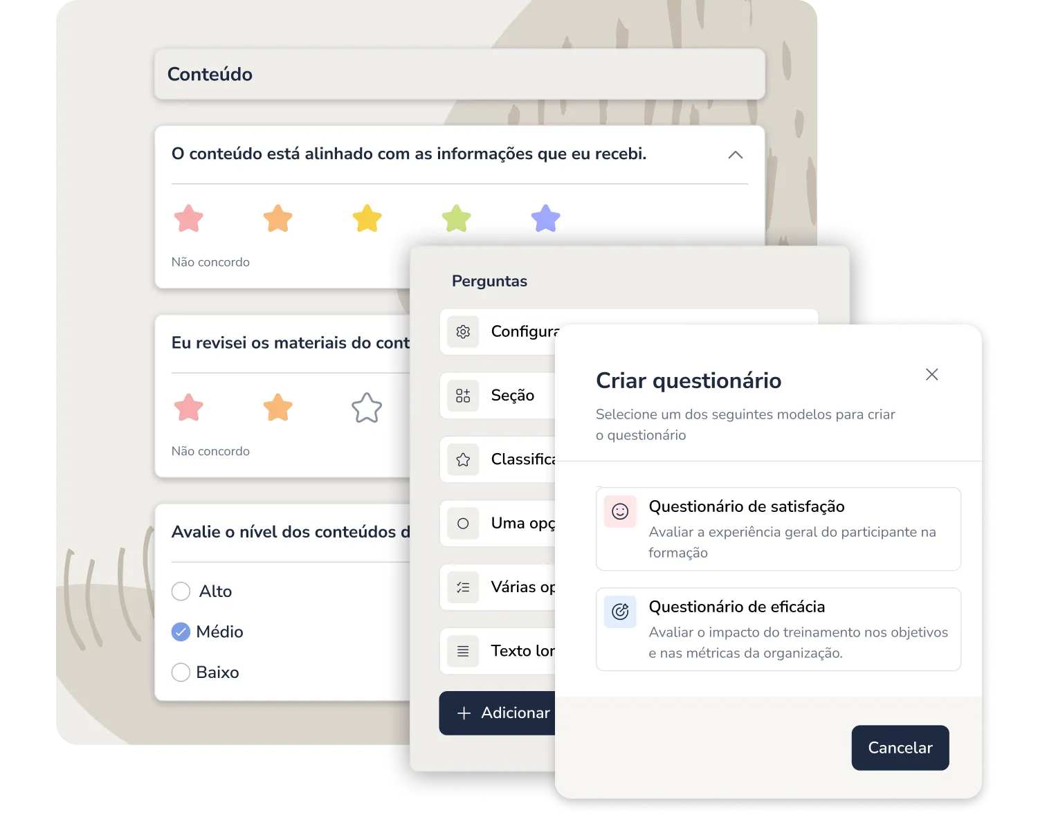 Questionários de treinamento