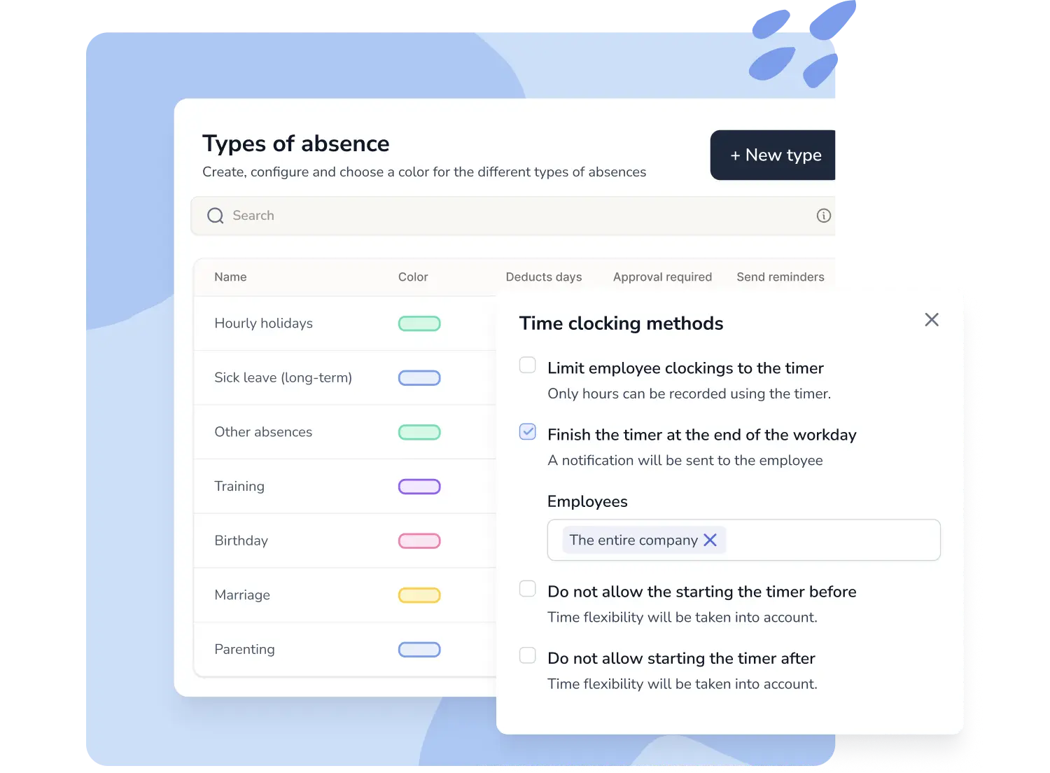 Working time management configuration