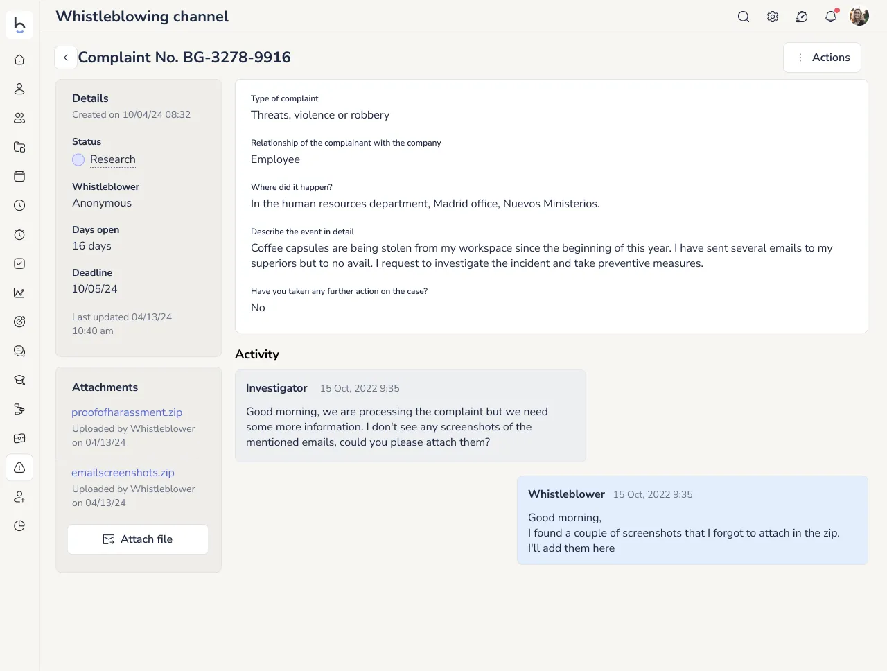 Whistleblowing channel software