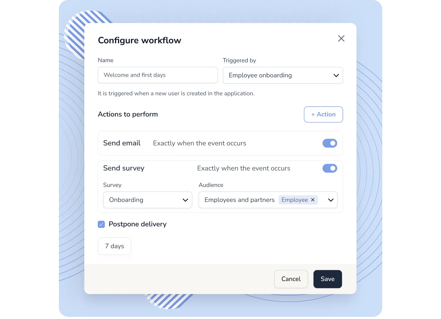 Workflow system for sending surveys