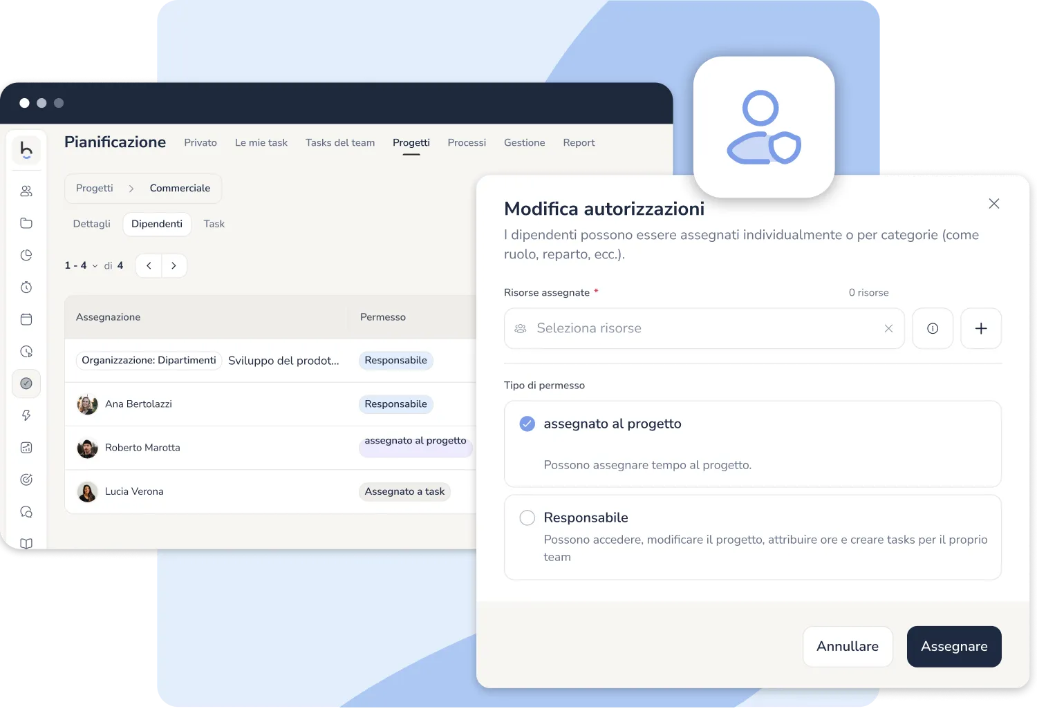 Configurazione progetti e autorizzazioni