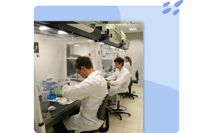 Cimatrec laboratory technicians performing analysis and sampling of hazardous materials and air.