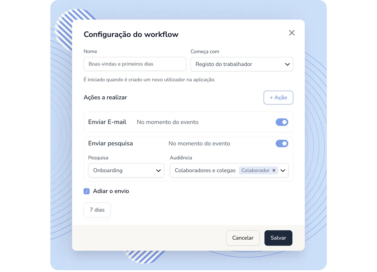 Pesquisas de RH automatizadas com workflows