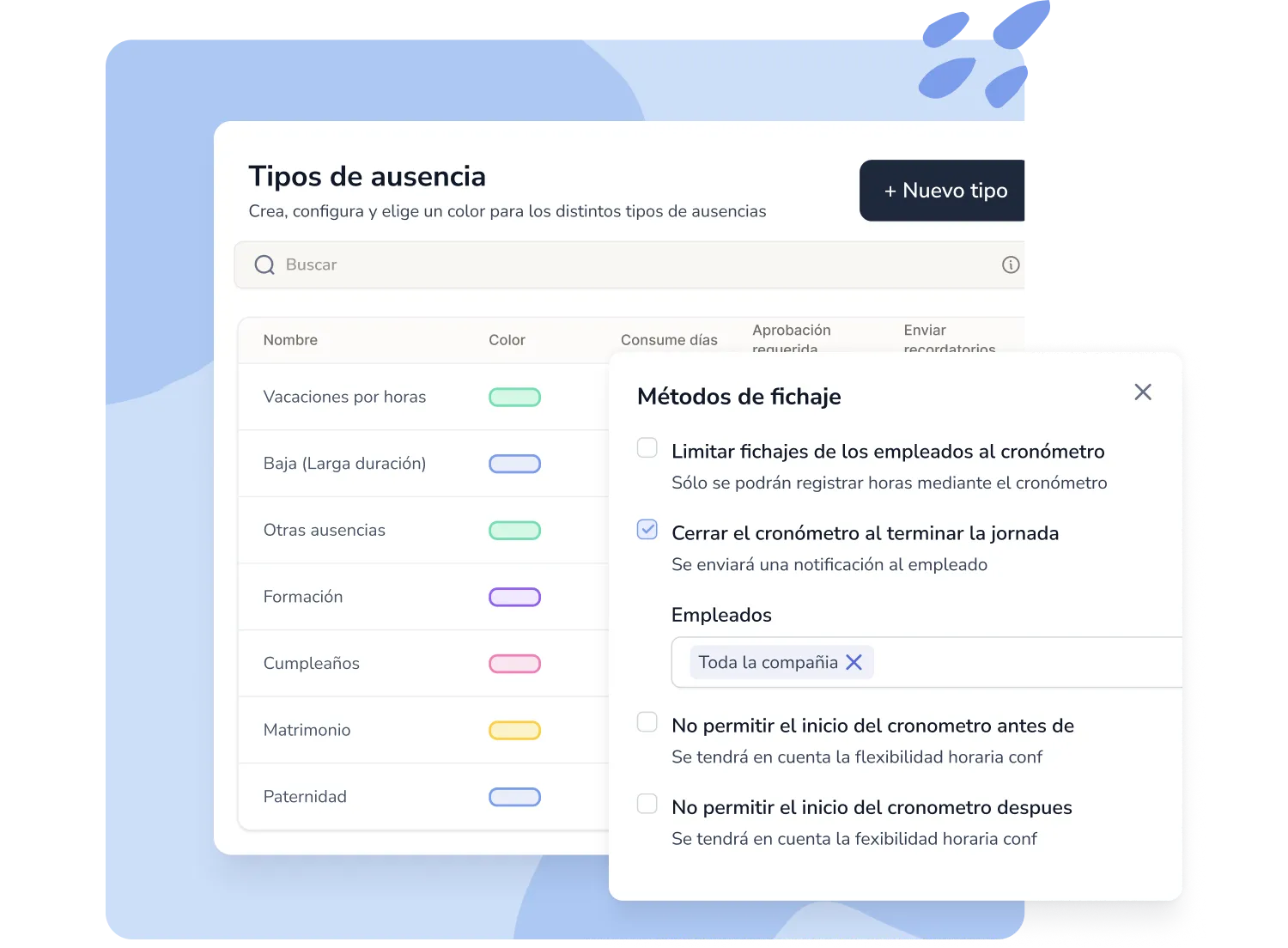 Configuración de la gestión del tiempo laboral