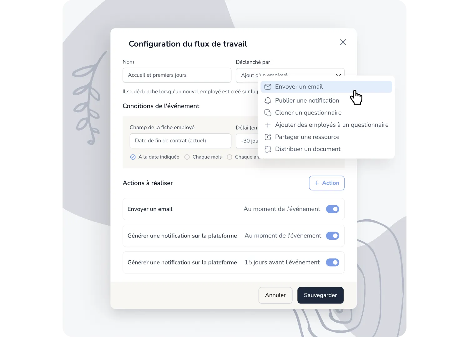 configuration workflows gestion du personnel