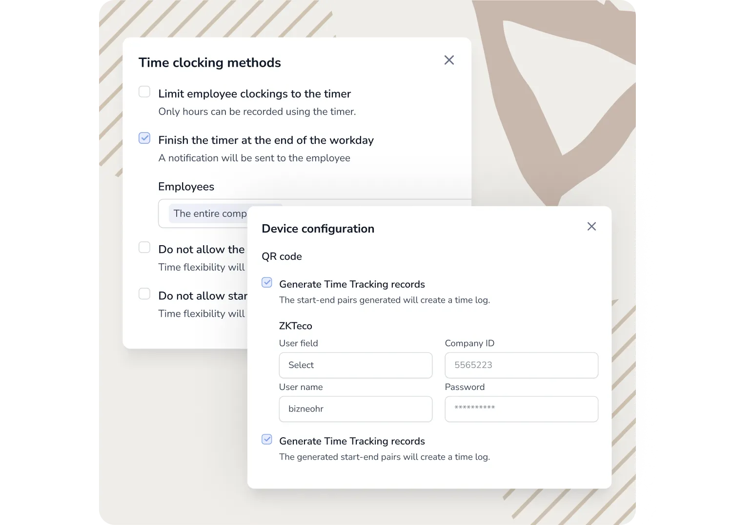 Time tracking configuration