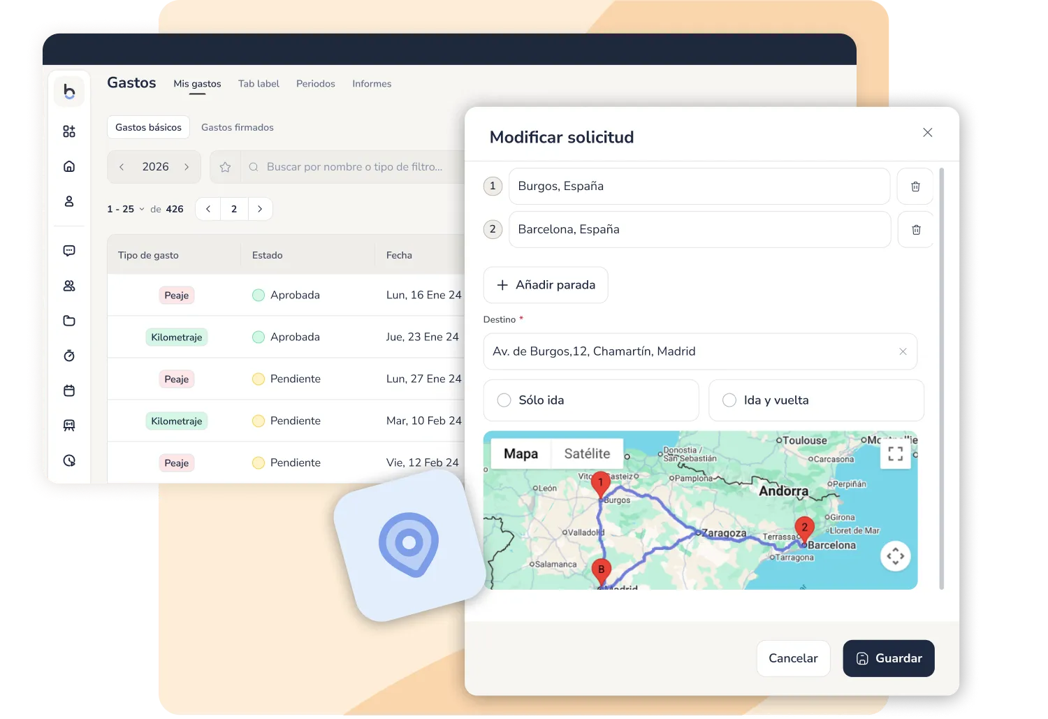 Kilometraje automático en gestión de gastos