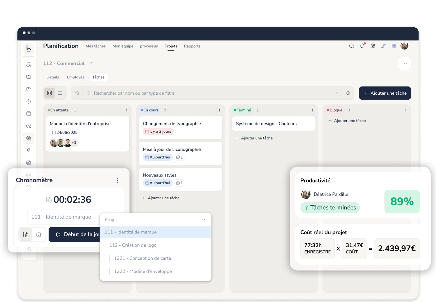 Logiciel de gestion de projets et tâches avec calcul du coût réel