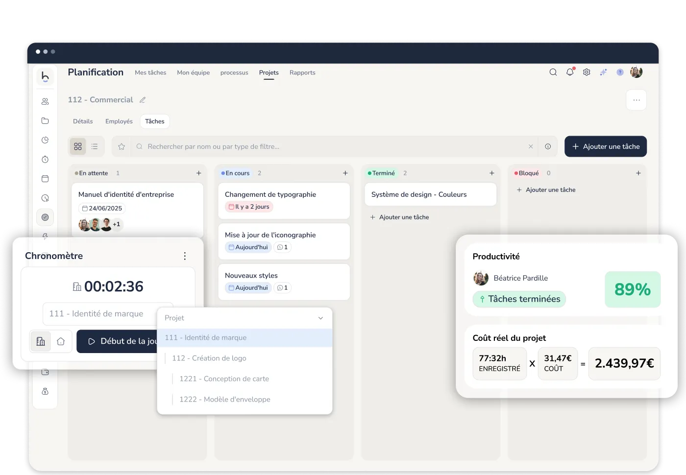 Logiciel de gestion de projets et tâches avec calcul du coût réel
