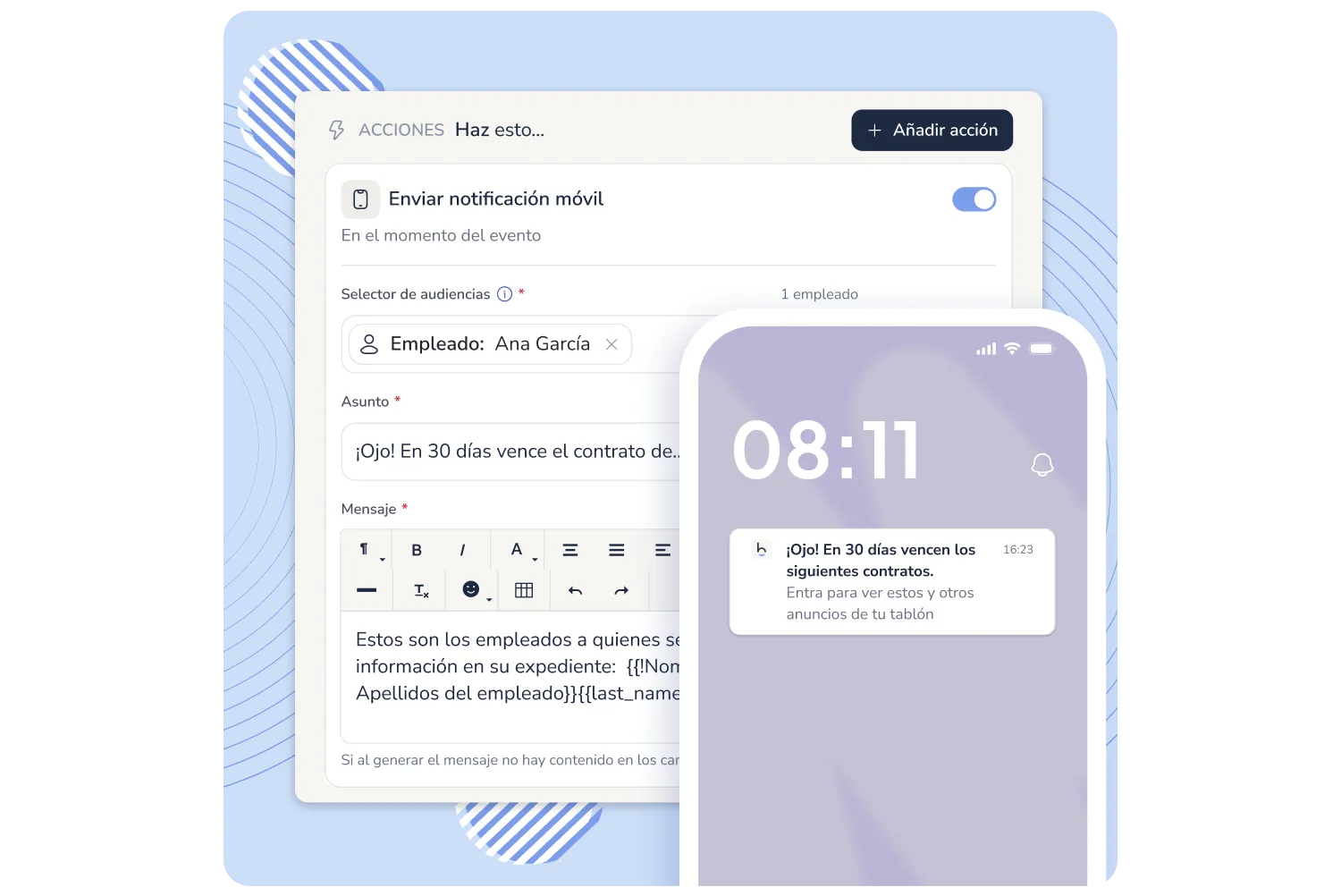 Avisos al móvil al trabajador y manager
