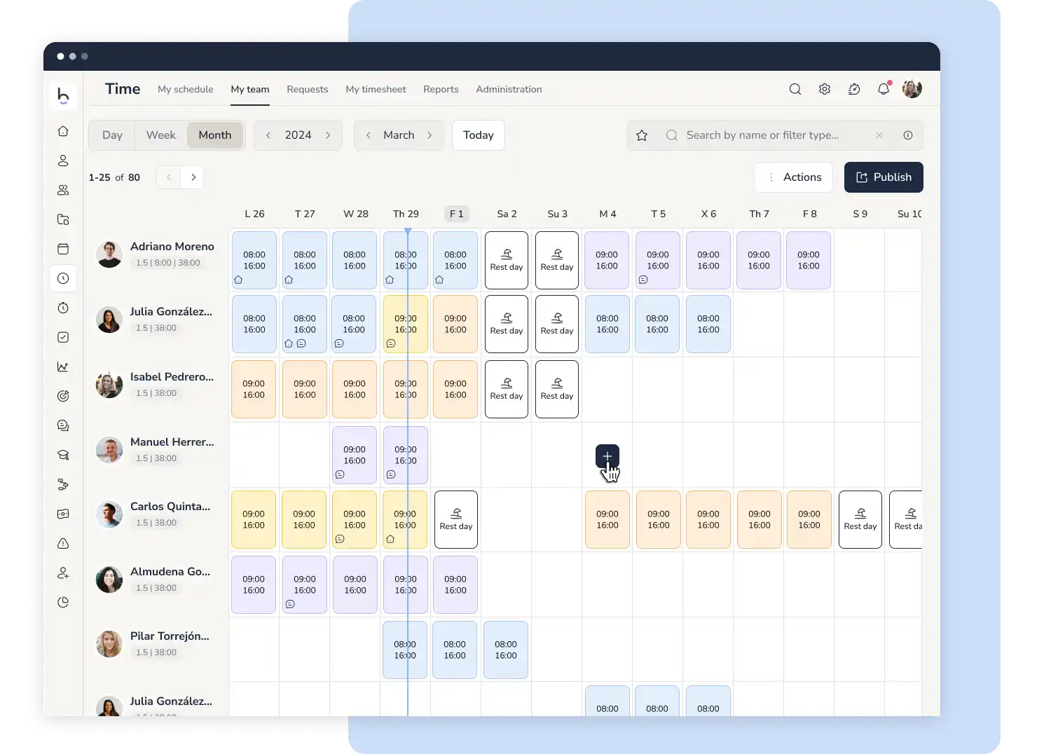 Time management systems with rotating shifts