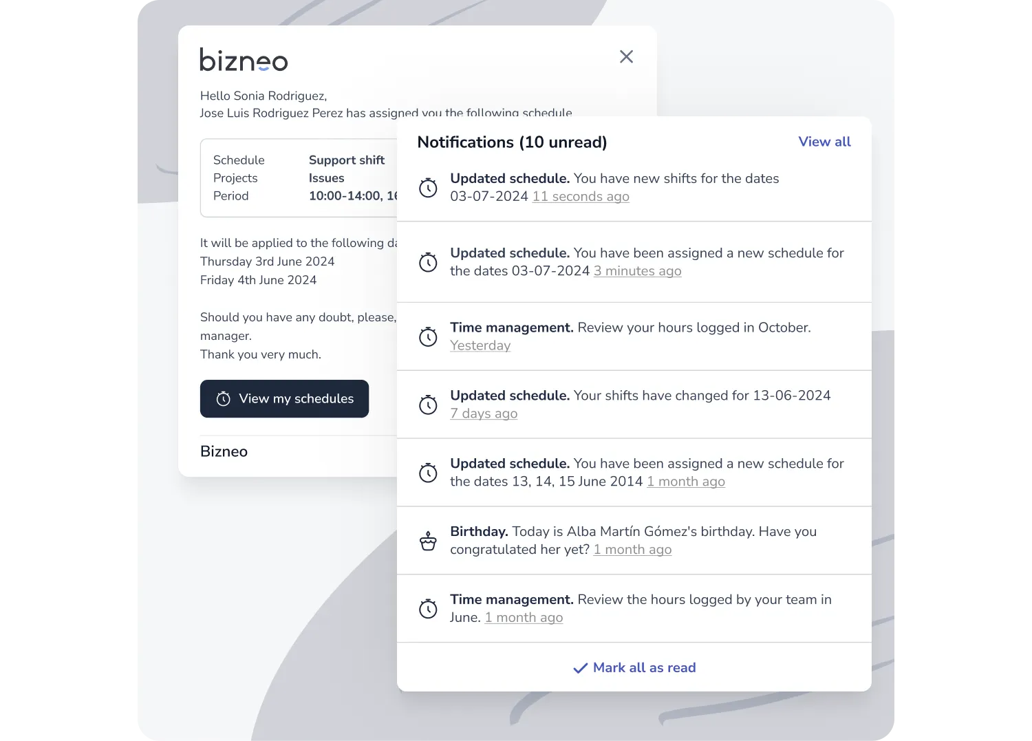 Shift and schedule change notifications