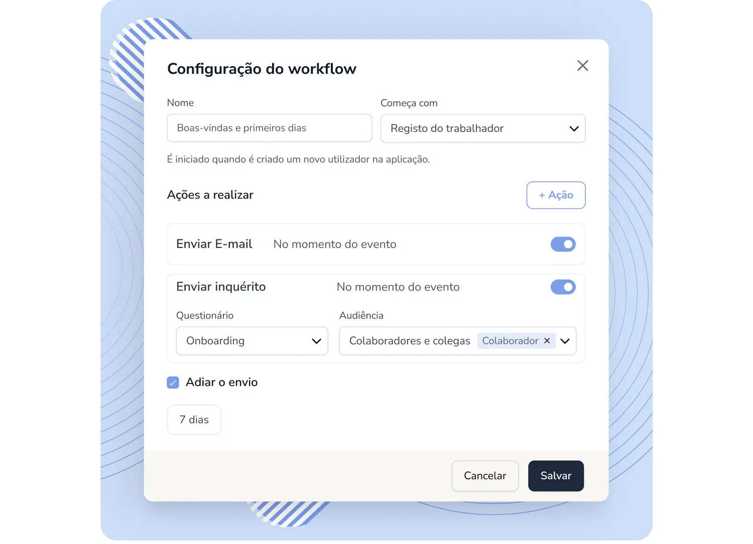 Questionários de RH automatizadas com workflows