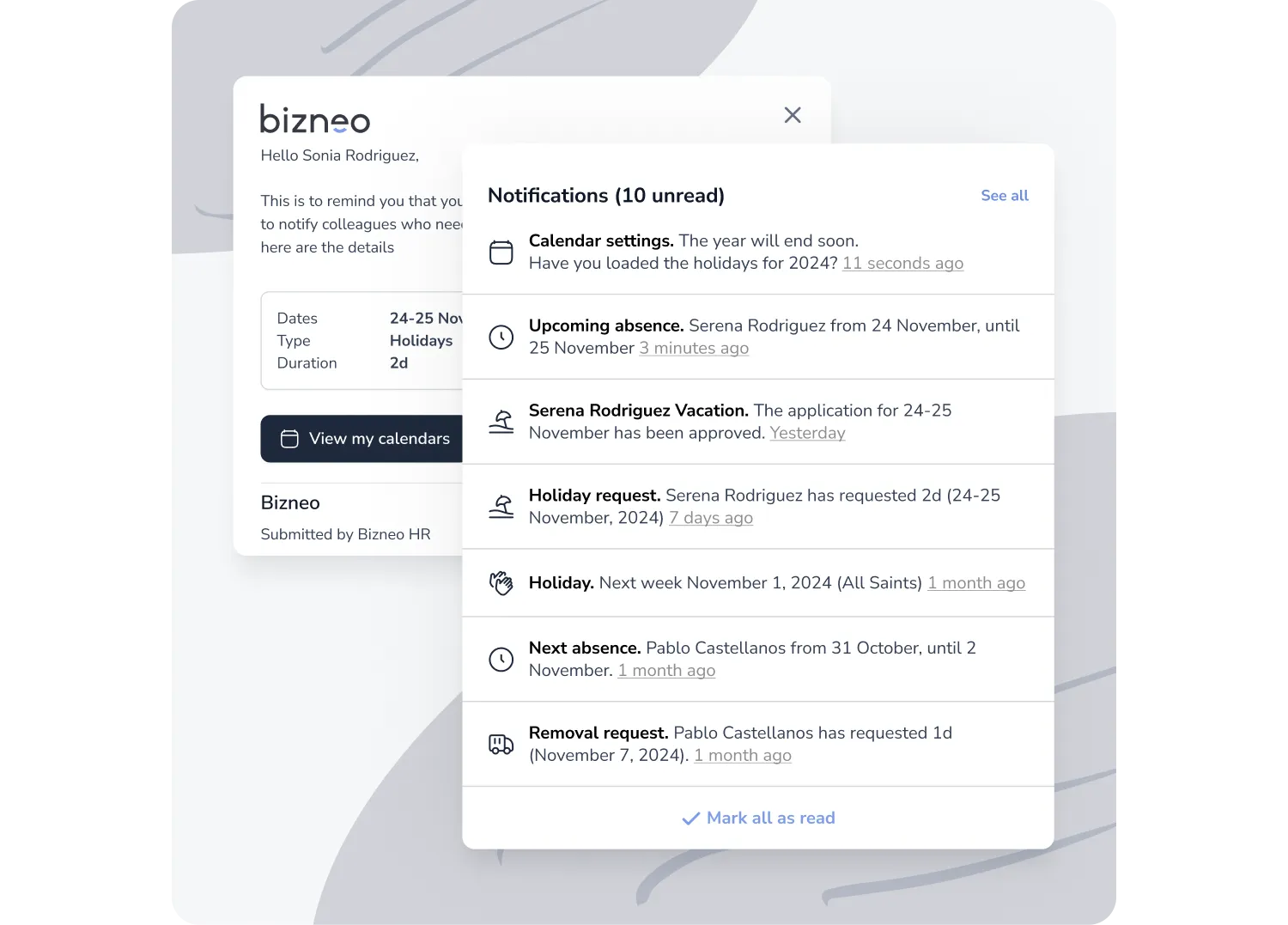 Vacation workflows and notifications